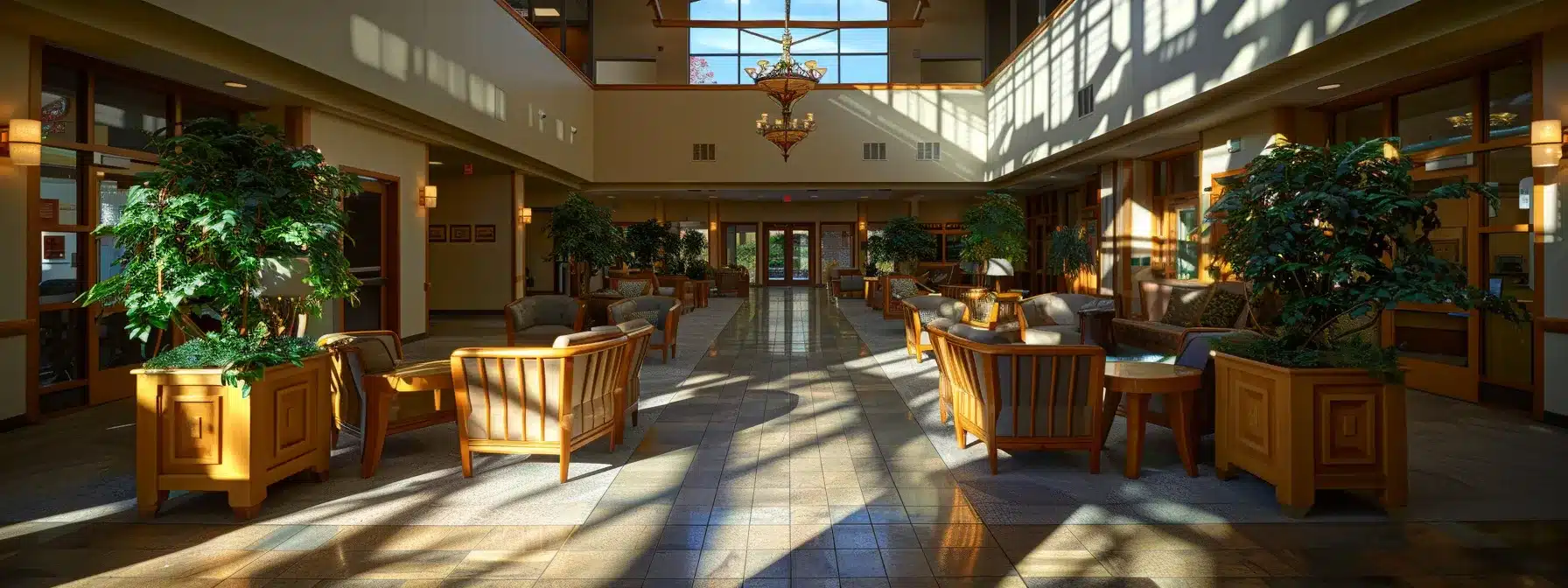 a modern, well-lit respite care facility in michigan features a welcoming common area, showcasing comfortable seating arrangements and engaging decor, designed to reassure family caregivers while emphasizing the supportive environment for alzheimer care.