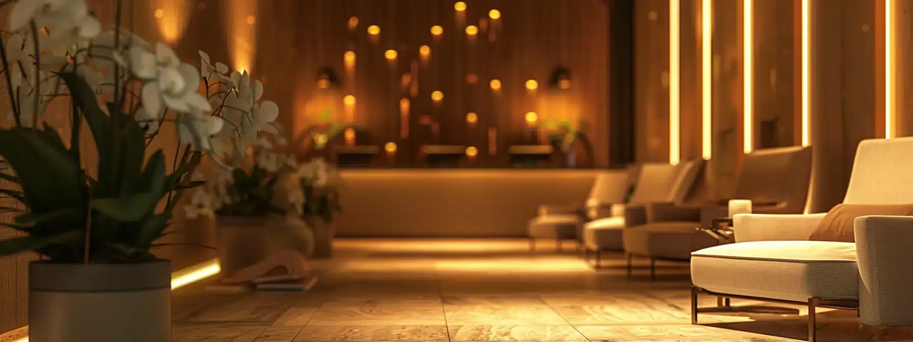a peaceful and inviting interior of an assisted living facility, featuring comfortable seating areas and warm, ambient lighting, where families are engaged in thoughtful discussions about care options and amenities, emphasizing a supportive and collaborative decision-making environment.
