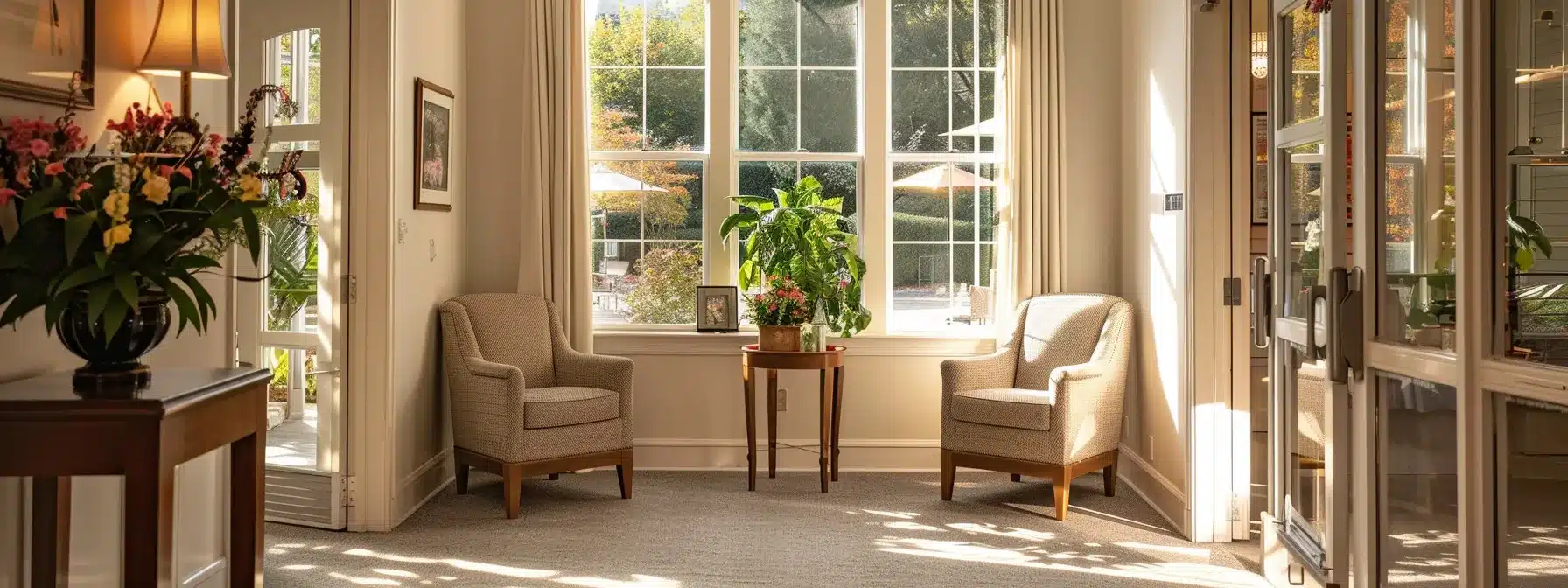 a serene and inviting hospice room adorned with soft lighting and comforting furnishings, emphasizing a supportive environment for families caring for dementia patients, with subtle touches like personal mementos and calming decor.