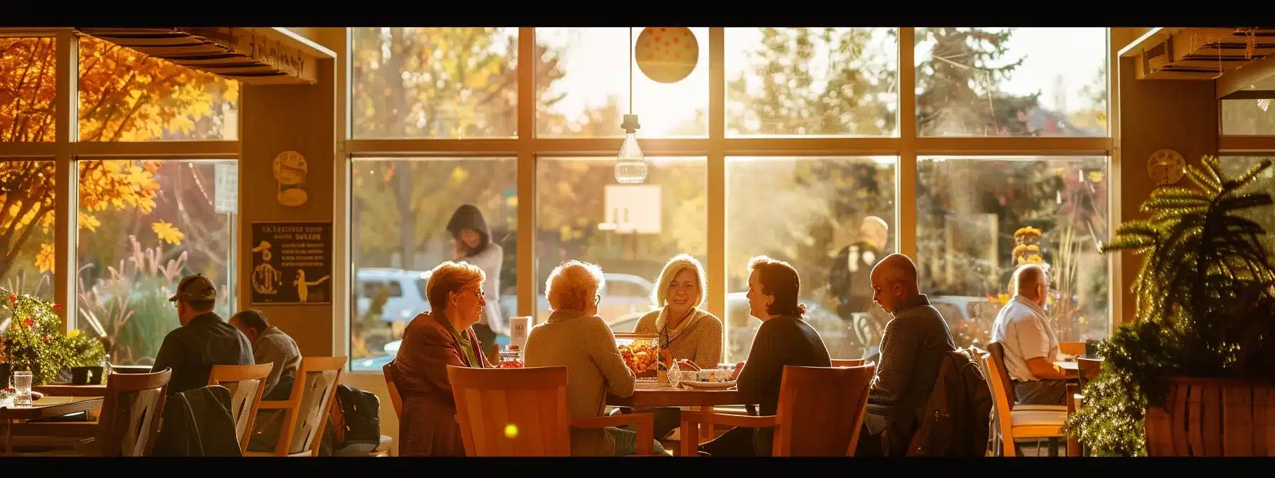 a thoughtfully arranged interior of a cozy, modern dementia nursing home in michigan, featuring warm lighting and decorative elements that convey comfort and care, with a focused group of attentive staff members engaging with senior residents in supportive discussions about health and finance.