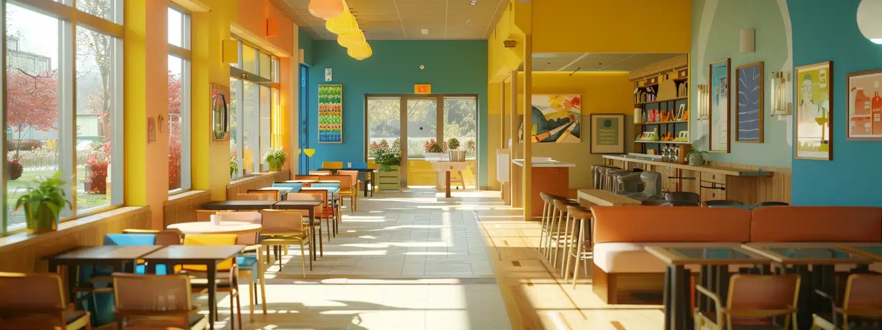 a vibrant, modern nursing home interior showcases a warm, inviting common area where residents engage in thoughtful activities, emphasizing the supportive environment and variety of care options available for families navigating the complexities of dementia care costs in michigan.