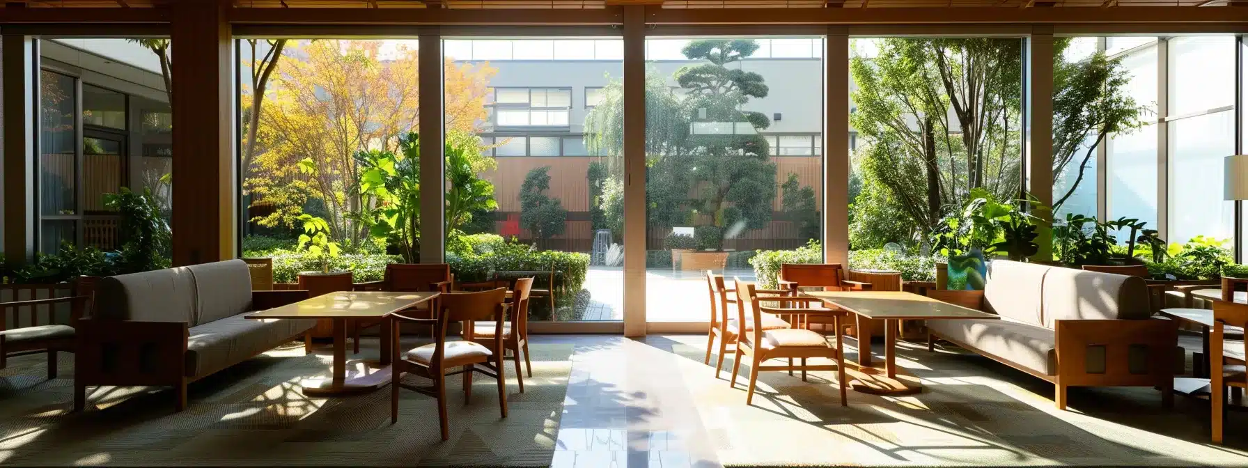 a warm and inviting common area of a dementia care facility features comfortable seating and soft, ambient lighting, where residents engage in social activities and receive compassionate support from attentive staff.