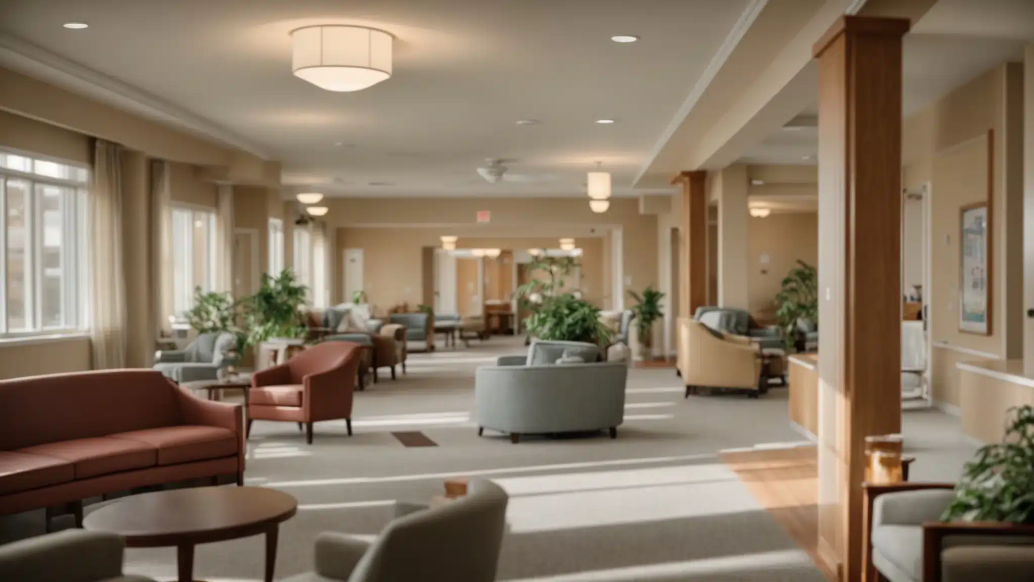 a serene, well-lit nursing home environment showcases compassionate caregivers engaging attentively with residents, embodying the essence of specialized dementia care and the commitment to quality standards in michigan.